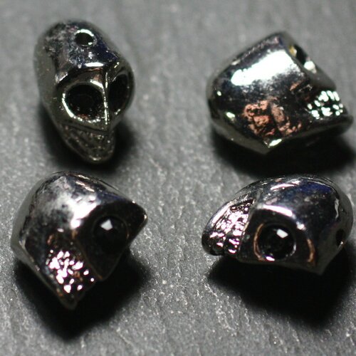2pc - perles crânes têtes de mort métal argenté rhodium 13mm perçage dessus