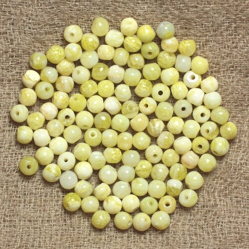 20pc - perles de pierre - jade citron boules 4mm jaune et blanc  4558550035271