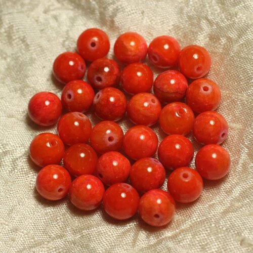 10pc - perles de pierre - jade boules 10mm orange opaque  4558550025227