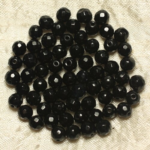 20pc - perles de pierre - jade boules facettées 6mm noir  -  4558550022073
