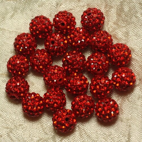 10pc - perle polymère et strass verre 8mm rouge   4558550021885