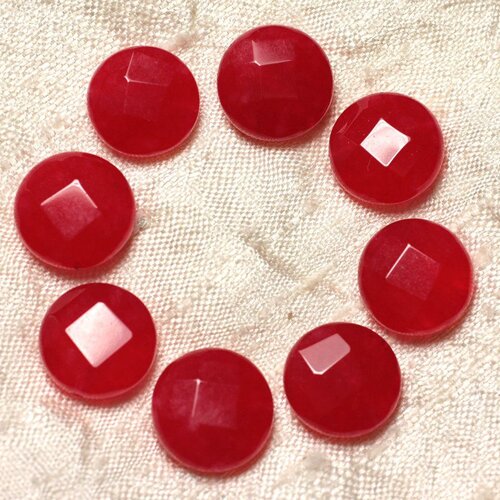2pc - perles de pierre - jade palets facettés 14mm rouge cerise - 4558550021717