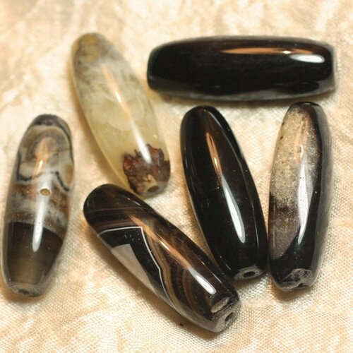 1pc - perle de pierre - onyx noir et quartz olives fuseaux 40x13mm -   4558550021687