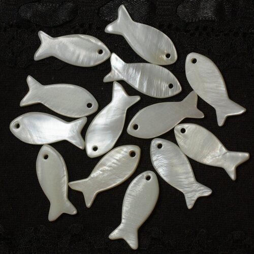 5pc - breloques pendentifs nacre blanche poissons 23mm   4558550021663