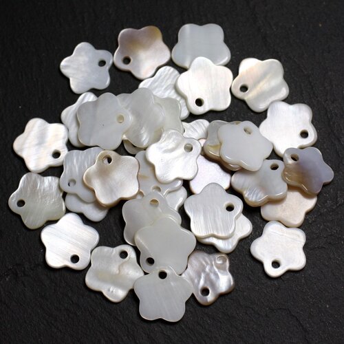 10pc - breloques pendentifs nacre blanche fleurs 12mm   4558550021571