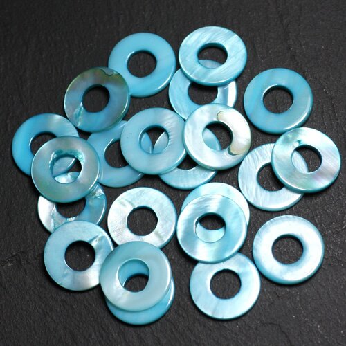 10pc - perles breloques pendentifs nacre donuts cercles non percés 15mm bleu turquoise - 4558550021496
