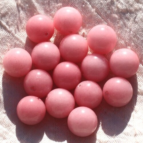 4pc - perles de pierre - jade boules 14mm rose pêche corail  4558550014535