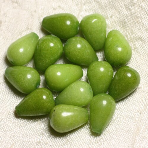 4pc - perles de pierre - jade gouttes 14x10mm vert olive anis -  4558550021281