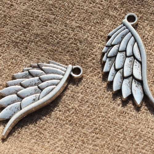 4pc - perles breloques pendentifs métal argenté ailes 30mm   4558550005571