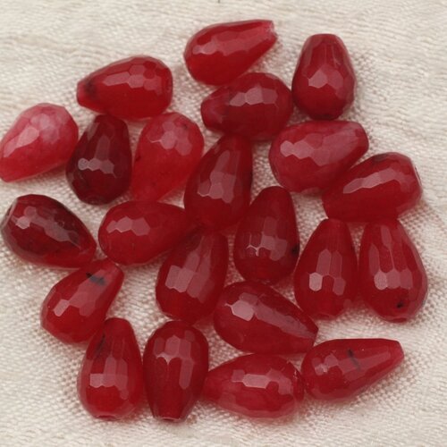 4pc - perles de pierre - jade rouge avec inclusions gouttes facettées 12x8mm   4558550020550