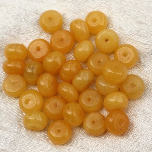 7pc - perles pierre - jade rondelles 10x6mm jaune moutarde - 4558550020949
