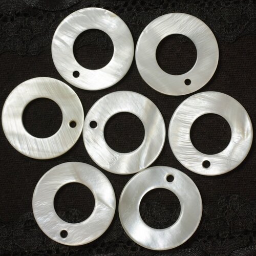 10pc - perles breloques pendentifs nacre donuts cercles 25mm blanc - 4558550020864