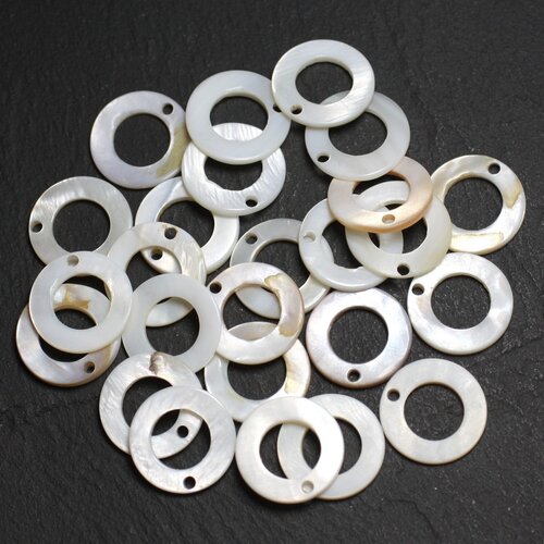 10pc - perles breloques pendentifs nacre donuts cercles 15mm blanc - 4558550020765