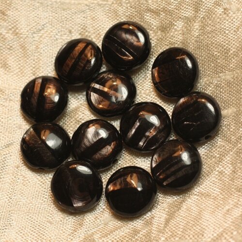 2pc - perles de pierre - hypersthène palets 12mm   4558550020437