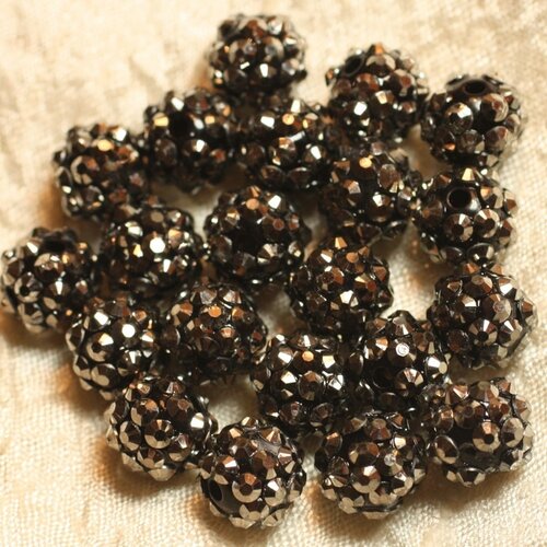 5pc - perles shamballas résine 12x10mm noir et argenté   4558550020420