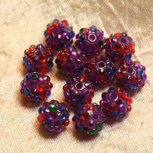 5pc - perles shamballas résine 12x10mm violet et multicolore   4558550020390