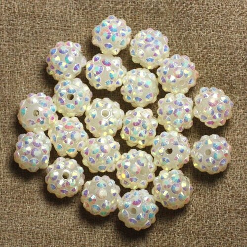 5pc - perles shamballas résine 12x10mm blanc et multicolore   4558550009357