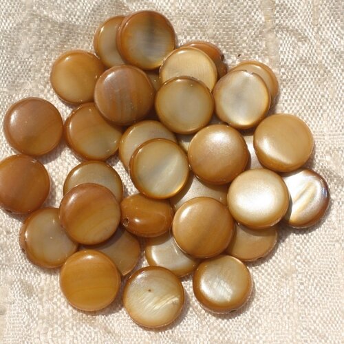20pc - perles nacre palets 10mm marron bronze doré   4558550020147