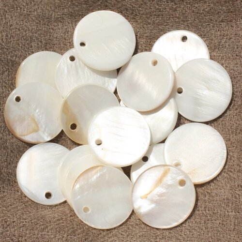 10pc - perles breloques pendentifs nacre ronds 20mm blanc - 4558550020130