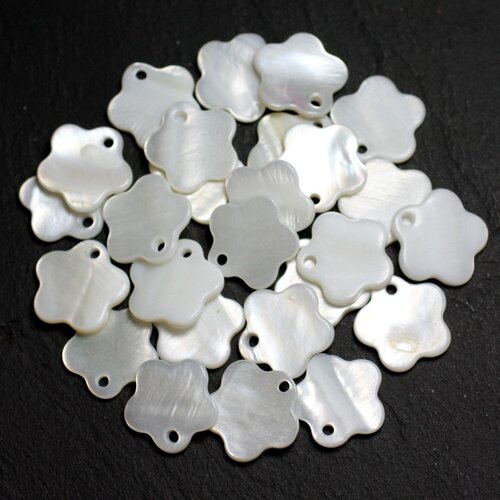 10pc - breloques pendentifs nacre blanche fleurs 15mm   4558550020062