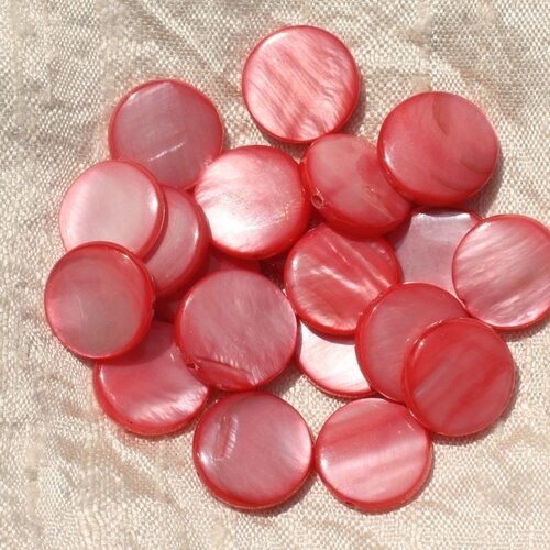 10pc - perles nacre palets 15mm rose corail pêche   4558550020048