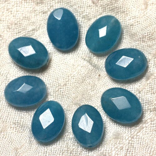 2pc - perles de pierre - jade ovales facettés 14x10mm bleu azur - 4558550019998