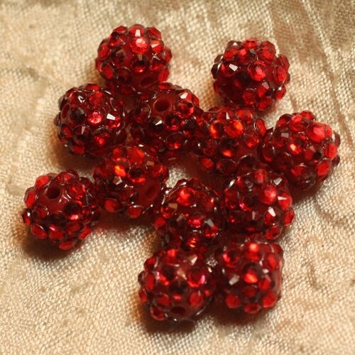 5pc - perles shamballas résine 12x10mm rouge   4558550019868
