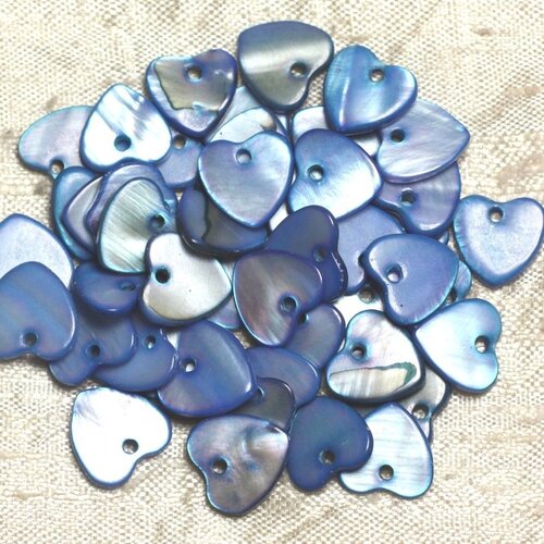 10pc - perles breloques pendentifs nacre coeurs 11mm bleu   4558550019639