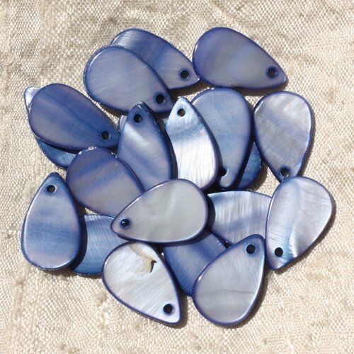 10pc - perles breloques pendentifs nacre gouttes 19mm bleu nuit roi - 4558550019622