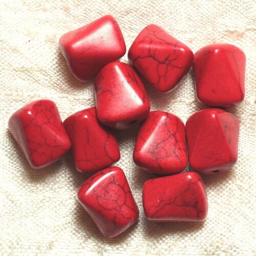 10pc - perles pierre turquoise synthese nuggets rectangles triangles facettés 12mm rouge cerise - 4558550019585