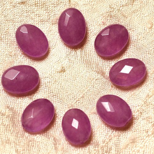 2pc - perles de pierre - ja2pc - perles de pierre - jade ovales facettés 14x10mm violet rose mauve - 4558550019486