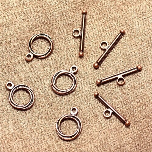 10pc - fermoirs toggle t métal cuivre rond 13mm   4558550019332