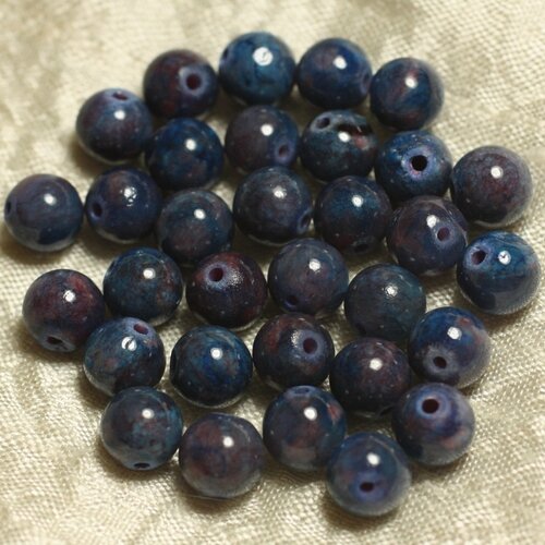 10pc - perles pierre - jade boules 8mm bleu marine nuit violet prune - 4558550019301