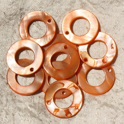 10pc - perles breloques pendentifs nacre donuts cercles 25mm orange mandarine capucine - 4558550019103