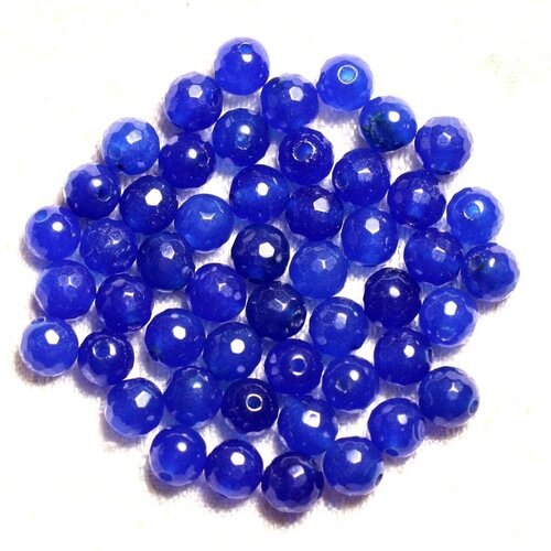 20pc - perles de pierre - jade boules facettées 6mm bleu roi  4558550008725