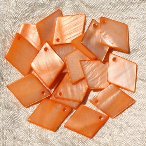 10pc - breloques pendentifs nacre losanges 21mm orange   4558550019011