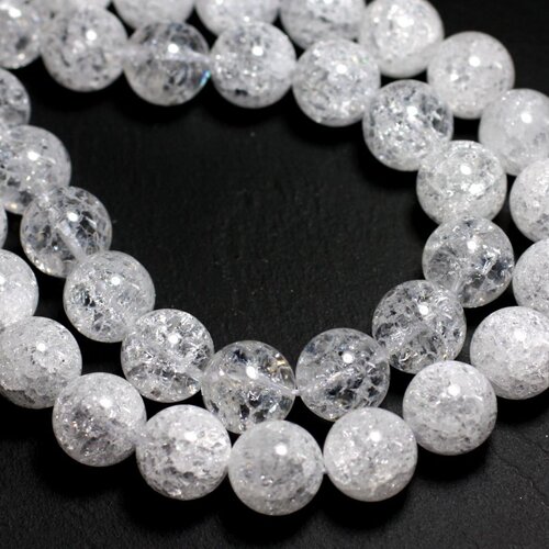 4pc - perles pierre - cristal de roche quartz boules 10mm blanc transparent craquelé - 4558550018717