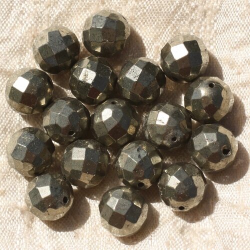 2pc - perles de pierre - pyrite dorée boules facettées 10mm   4558550018687