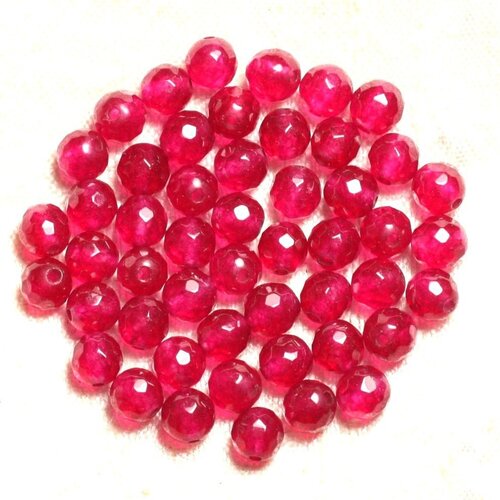 20pc - perles de pierre - jade boules facettées 6mm rose framboise  4558550008305