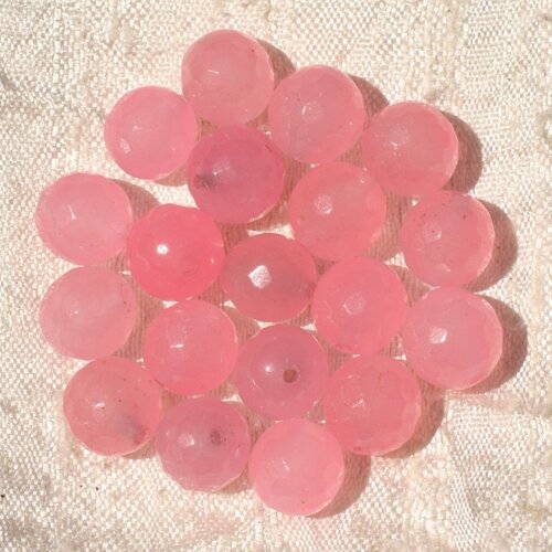 5pc - perles de pierre - jade boules facettées 10mm rose bonbon - 4558550018380