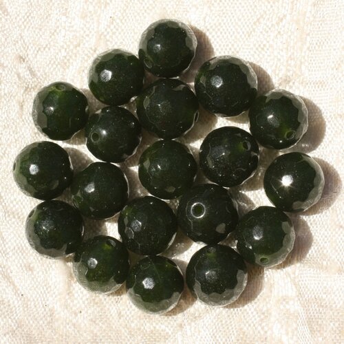 10pc - perles de pierre - jade boules facettées 10mm vert sapin -  4558550018281