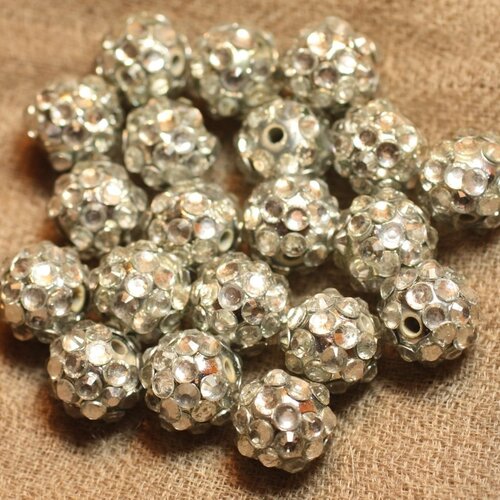5pc - perles shamballas résine 12x10mm argenté et transparent   4558550018274