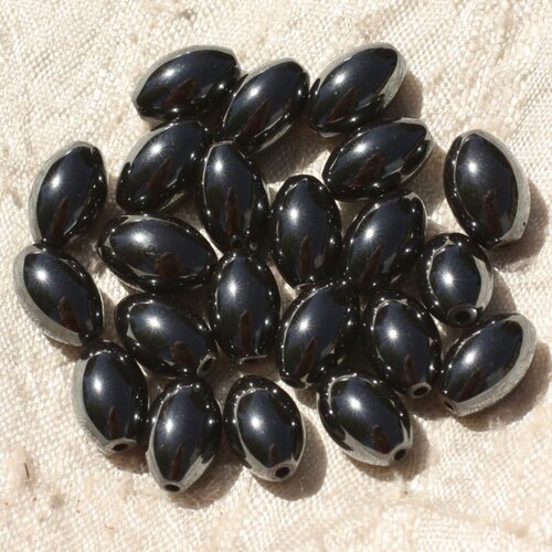 10pc - perles pierre - hematite olive ovale riz 12x8mm gris noir - 4558550018267
