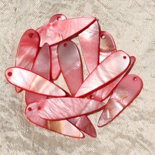 10pc - perles breloques pendentifs nacre gouttes 35mm rouge rose corail - 4558550018250