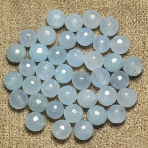 10pc - perles pierre - jade boules facettées 8mm bleu ciel clair pastel - 4558550019073