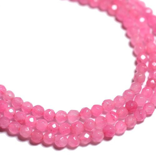 20pc - perles de pierre - jade boules facettées 4mm rose bonbon - 4558550017857