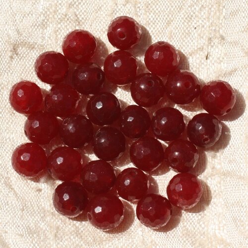 10pc - perles de pierre - jade boules facettées 8mm rouge bordeaux - 4558550017673