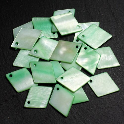 10pc - breloques pendentifs nacre losanges 21mm vert   4558550017444