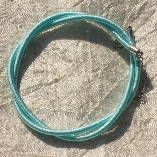 1pc - collier tour de cou 46cm tissu satin soie rond 3mm bleu ciel turquoise - 4558550017284