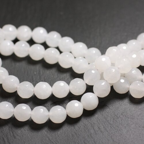 20pc - perles de pierre - jade boules facettées 6mm blanc transparent -  4558550017260